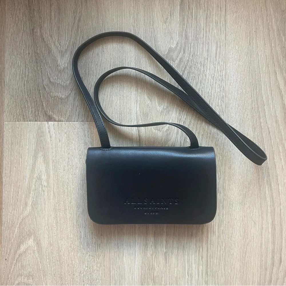All Saints Black Leather Crossbody Bag - Picture 2 of 10
